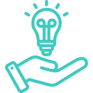 A Hand icon with a lightbulb shining above it